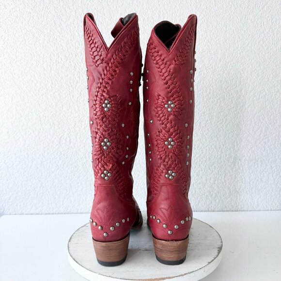 Lane COSSETTE Red Cowboy Boots Womens 9 Western Cowgirl Mid Calf Tall Snip Toe - Picture 3 of 11